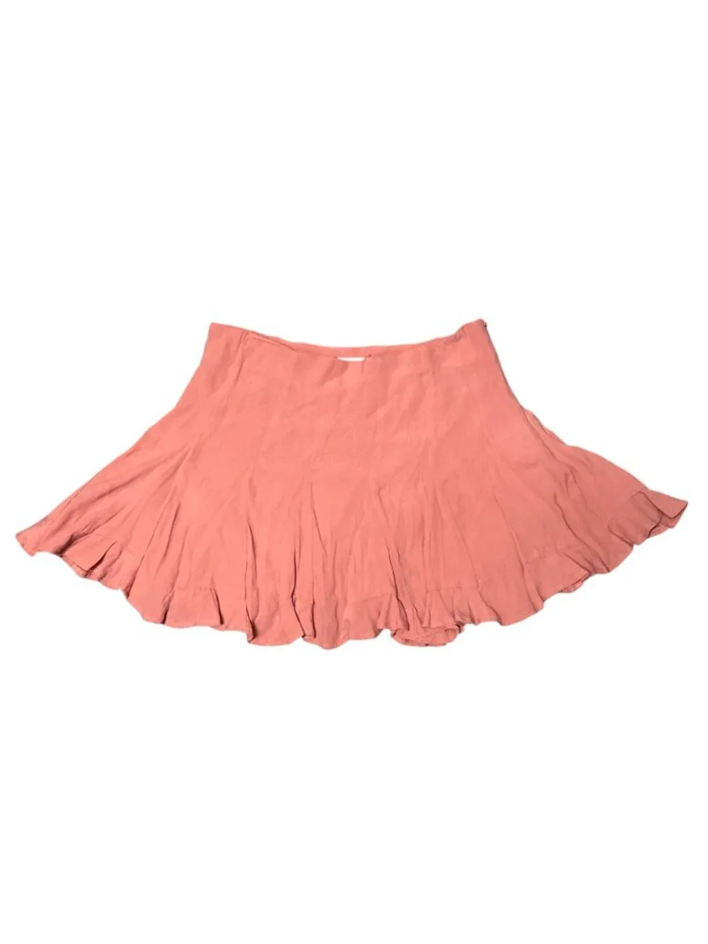 Forever 21 Size M Coral Ruffle Hem Mini Skirt Side Zip Pleated Lined Boho Ballet - Picture 2 of 9